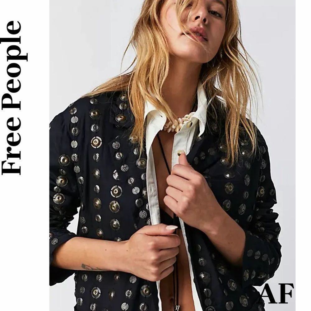Free People Corrie Coin Blazer Black Bronze Coins Medium New